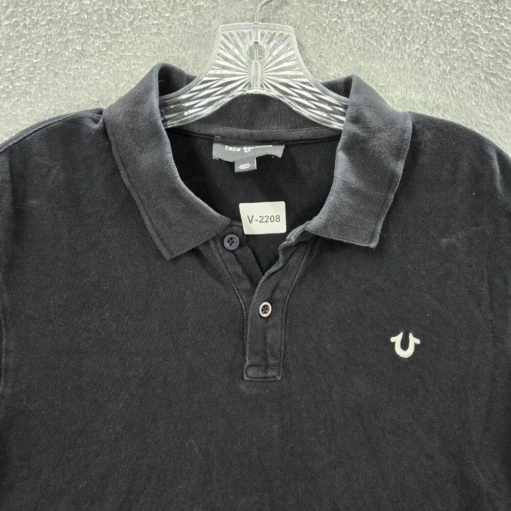 True Religion Men Polo Shirt Medium Logo Embroidered Short Sleeve Collar‎